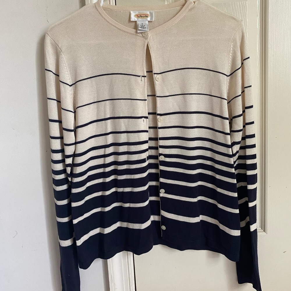 Talbots Button Down Blue/white Long Sleeve Sweater